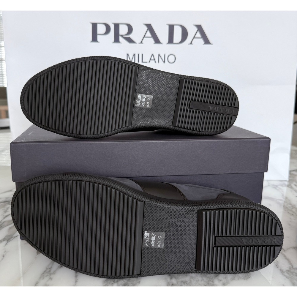 PRADA 2EG355 Blue Black Leather Re-Nylon Sneakers Shoes - NEW - US 10.5 UK 9.5 - Picture 7 of 15